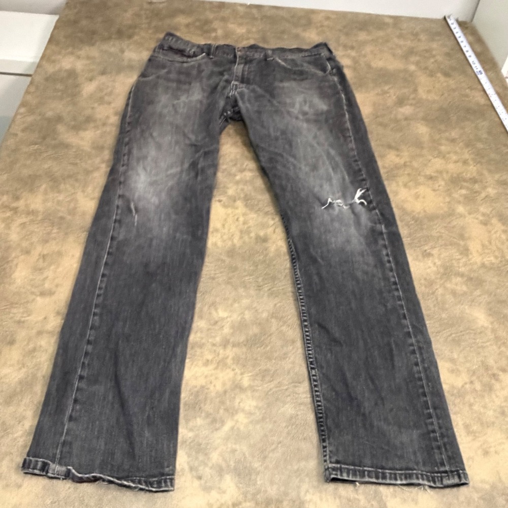 Levi's 514 Straight Leg Jeans Mens 36x34 Black Distressed Faded Denim